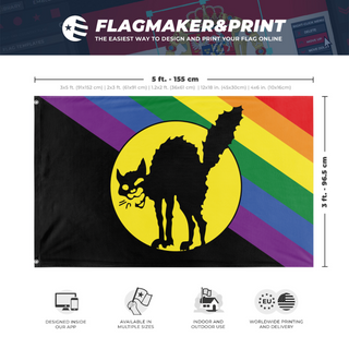 A mockup depicting custom flag specifications and measurements for 'Sabot Pride flag'