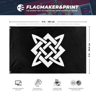 A mockup depicting custom flag specifications and measurements for 'Hyperborea flag'