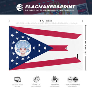 A mockup depicting custom flag specifications and measurements for 'Baohio flag'