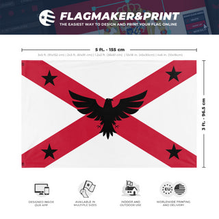 A mockup depicting custom flag specifications and measurements for 'Confedation of Ocaloran flag'