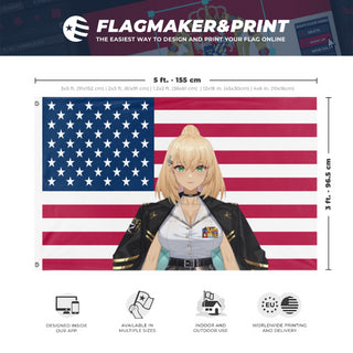 A mockup depicting custom flag specifications and measurements for 'Josie flag'