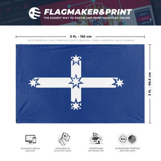 A mockup depicting custom flag specifications and measurements for 'EUREKA! flag'