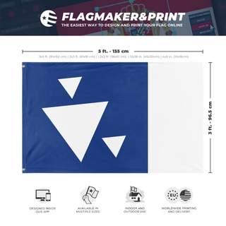A mockup depicting custom flag specifications and measurements for 'Example Square flag'