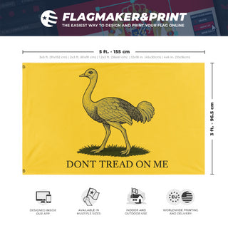A mockup depicting custom flag specifications and measurements for 'Australian Gadsden Emu flag'