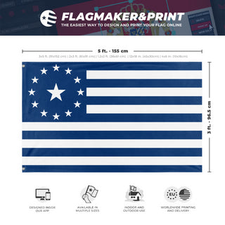 A mockup depicting custom flag specifications and measurements for 'Kingdom of Deseret Flag'