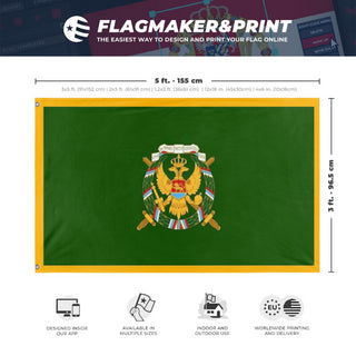 A mockup depicting custom flag specifications and measurements for 'Montenegrin Greens Nationalist flag'