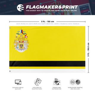 A mockup depicting custom flag specifications and measurements for 'Russian Empire flag in style of USSR'