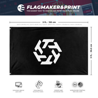 A mockup depicting custom flag specifications and measurements for 'T-hub flag'