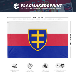A mockup depicting custom flag specifications and measurements for 'Intermarium flag'