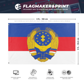 A mockup depicting custom flag specifications and measurements for 'Pan-Slavic Unity flag'