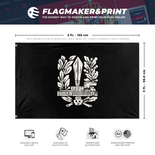 A mockup depicting custom flag specifications and measurements for 'blackshirt flag'
