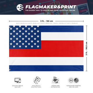 A mockup depicting custom flag specifications and measurements for 'American   protectorate of Costa Rica  flag'