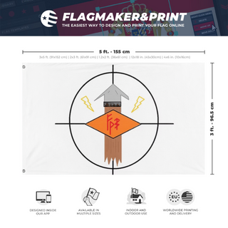 A mockup depicting custom flag specifications and measurements for 'FPS flag'