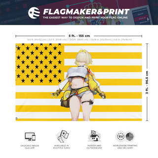 A mockup depicting custom flag specifications and measurements for 'Elegg Nation flag'