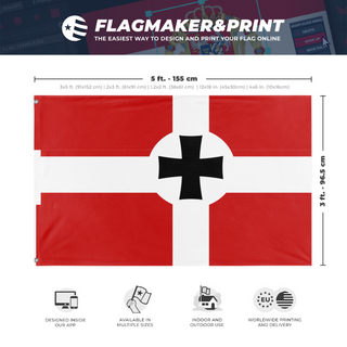 A mockup depicting custom flag specifications and measurements for 'Birausi empire flag'