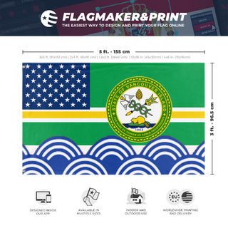 A mockup depicting custom flag specifications and measurements for 'American State of Vancouver Island  flag'