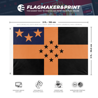 A mockup depicting custom flag specifications and measurements for 'Portoia flag'