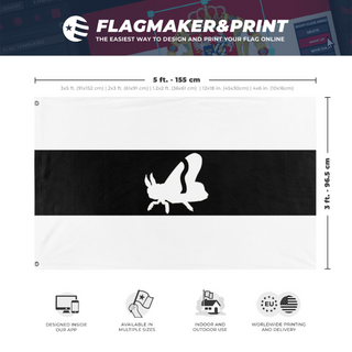 A mockup depicting custom flag specifications and measurements for 'Karkosia flag'