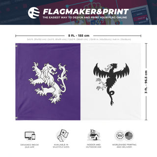 A mockup depicting custom flag specifications and measurements for 'Jones-Langley flag'