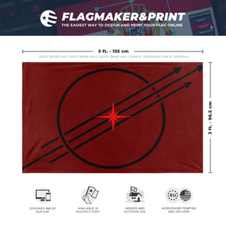 A mockup depicting custom flag specifications and measurements for 'Chaos Insurgency flag'