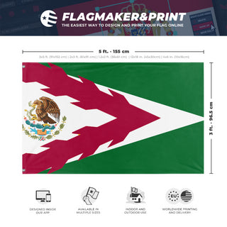 A mockup depicting custom flag specifications and measurements for 'Mexico Flag resign'