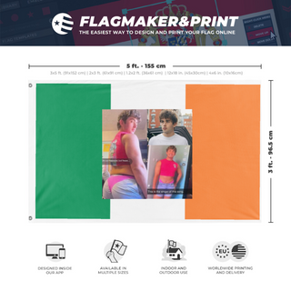 A mockup depicting custom flag specifications and measurements for 'Ian  flag'