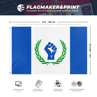 A mockup depicting custom flag specifications and measurements for 'Myflagig'