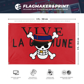A mockup depicting custom flag specifications and measurements for 'GEN Z COMMUNE flag'