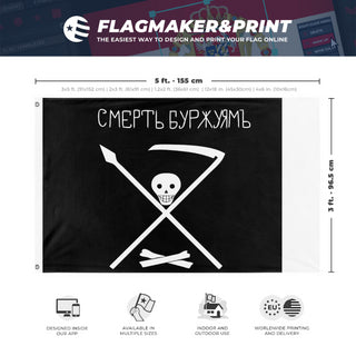 A mockup depicting custom flag specifications and measurements for 'Krondstadt Rebellion flag'