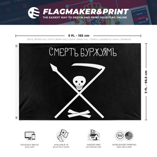 A mockup depicting custom flag specifications and measurements for 'Krondstadt Rebellion flag'