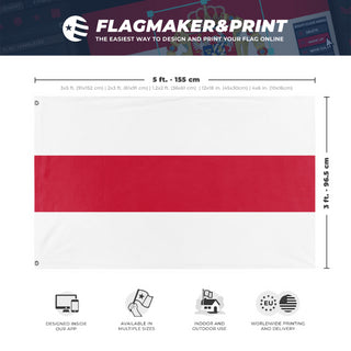 A mockup depicting custom flag specifications and measurements for 'Belarussian Opposition flag'
