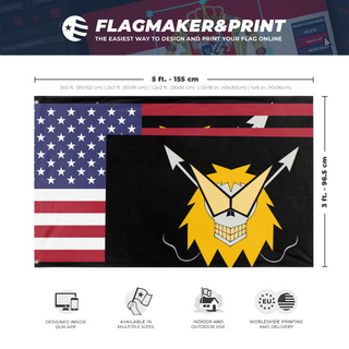 A mockup depicting custom flag specifications and measurements for 'Jayden  flag'