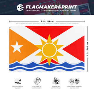 A mockup depicting custom flag specifications and measurements for 'Florida flag Redesign'