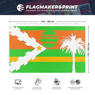 A mockup depicting custom flag specifications and measurements for 'Miami  flag redesign'
