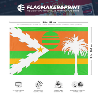 A mockup depicting custom flag specifications and measurements for 'Miami flag redesign'