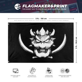 A mockup depicting custom flag specifications and measurements for 'flag'