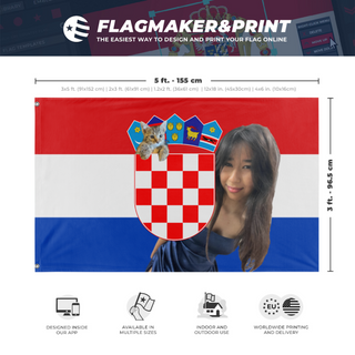 A mockup depicting custom flag specifications and measurements for 'Flag'