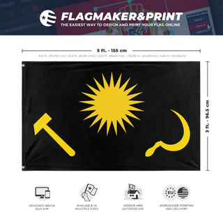 A mockup depicting custom flag specifications and measurements for 'Ala Hefida/Xebatina flag'