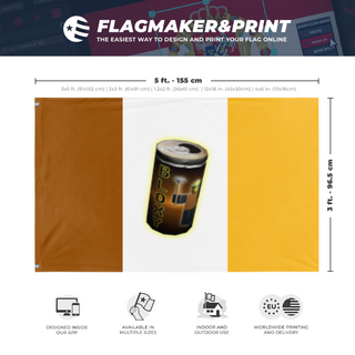A mockup depicting custom flag specifications and measurements for 'Bloxyland flag'
