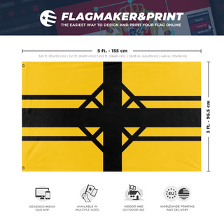 A mockup depicting custom flag specifications and measurements for 'Scranton Redesign flag'
