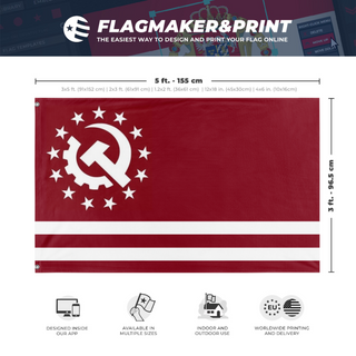 A mockup depicting custom flag specifications and measurements for 'USSA  flag'