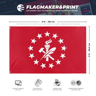 A mockup depicting custom flag specifications and measurements for 'APLA Jacobins flag'