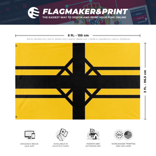 A mockup depicting custom flag specifications and measurements for 'Scranton Redesign flag'