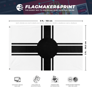 A mockup depicting custom flag specifications and measurements for 'SUNG SIEW EMPIRE flag'