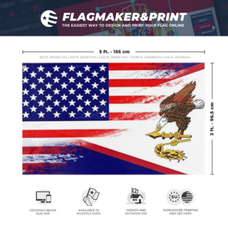 A mockup depicting custom flag specifications and measurements for 'America  flag'