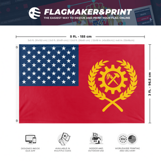 A mockup depicting custom flag specifications and measurements for 'United Socialist States of America flag'