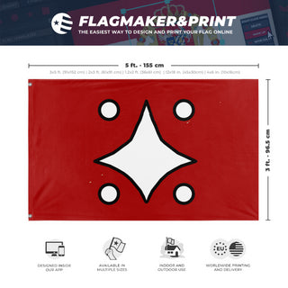 A mockup depicting custom flag specifications and measurements for 'central authority flag'