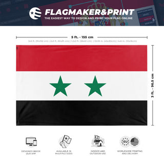 A mockup depicting custom flag specifications and measurements for 'ba'athist syria'