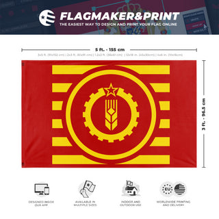 A mockup depicting custom flag specifications and measurements for 'American Socialist States flag'