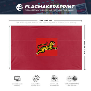 A mockup depicting custom flag specifications and measurements for 'B EMPIRE flag'
